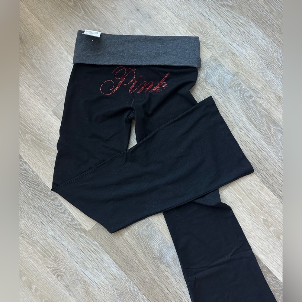 PINK Cotton Foldover Leggings with Red Gem Print NWT